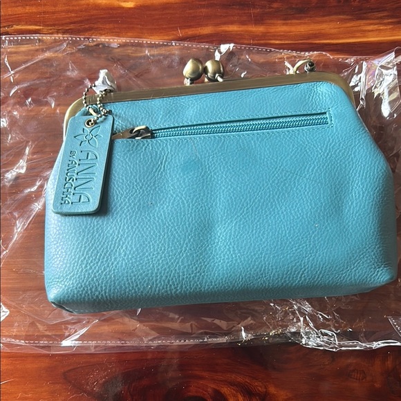 Anuschka Blue Leather Wristlet Clutch with Pebbled Texture - Picture 2 of 12